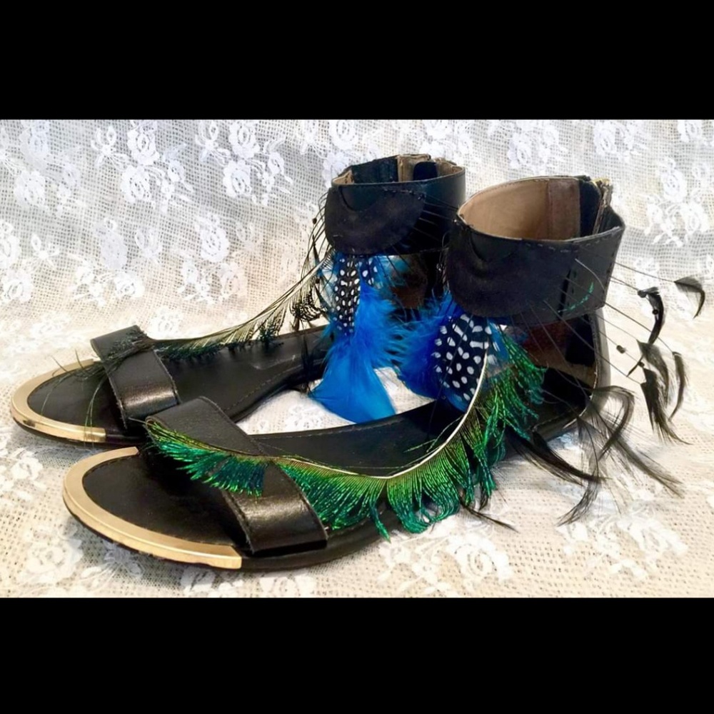 GORGEOUS Feather Genuine Leather Sandals 8